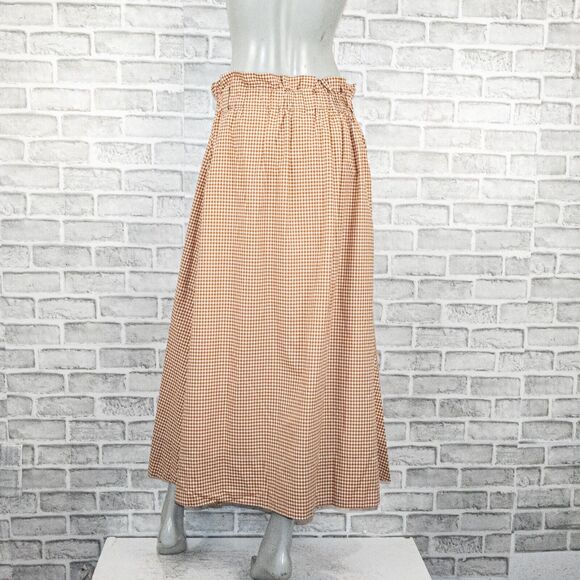 Everlane Women's Button maxi Skirt paperbag waist brown gingham size Medium NWT - Picture 5 of 9